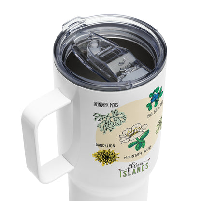 Travel mug with a handle inspired by Icelandic Flora