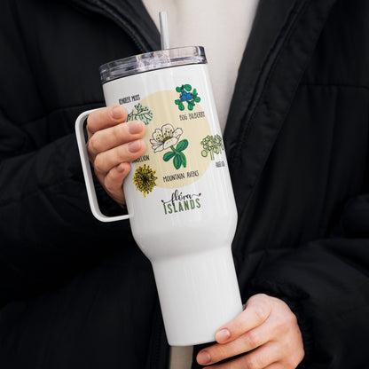 Travel mug with a handle inspired by Icelandic Flora